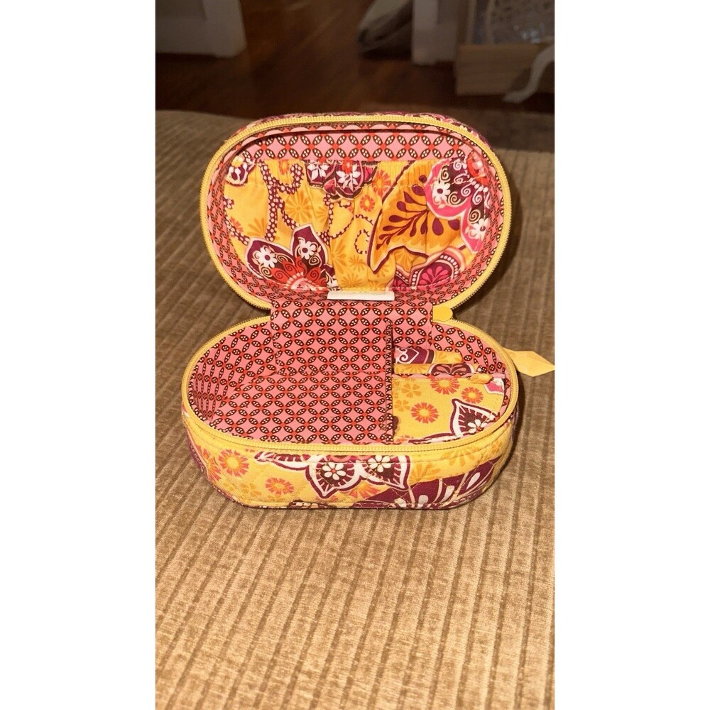 Vera Bradley BALI GOLD Jewelry Travel Case Box Organizer Small Oval EUC